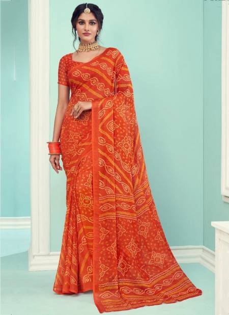 Orange Colour STAR CHIFFON 67TH EDITION Ruchi New daily Wear Chiffon Bandhni Saree Collection 12801 B
